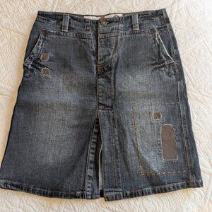 Denim skirt w Leather details- Made in Italy Size Small